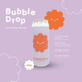Can of Bubble Drop detergent with cartoon flowers on a purple background