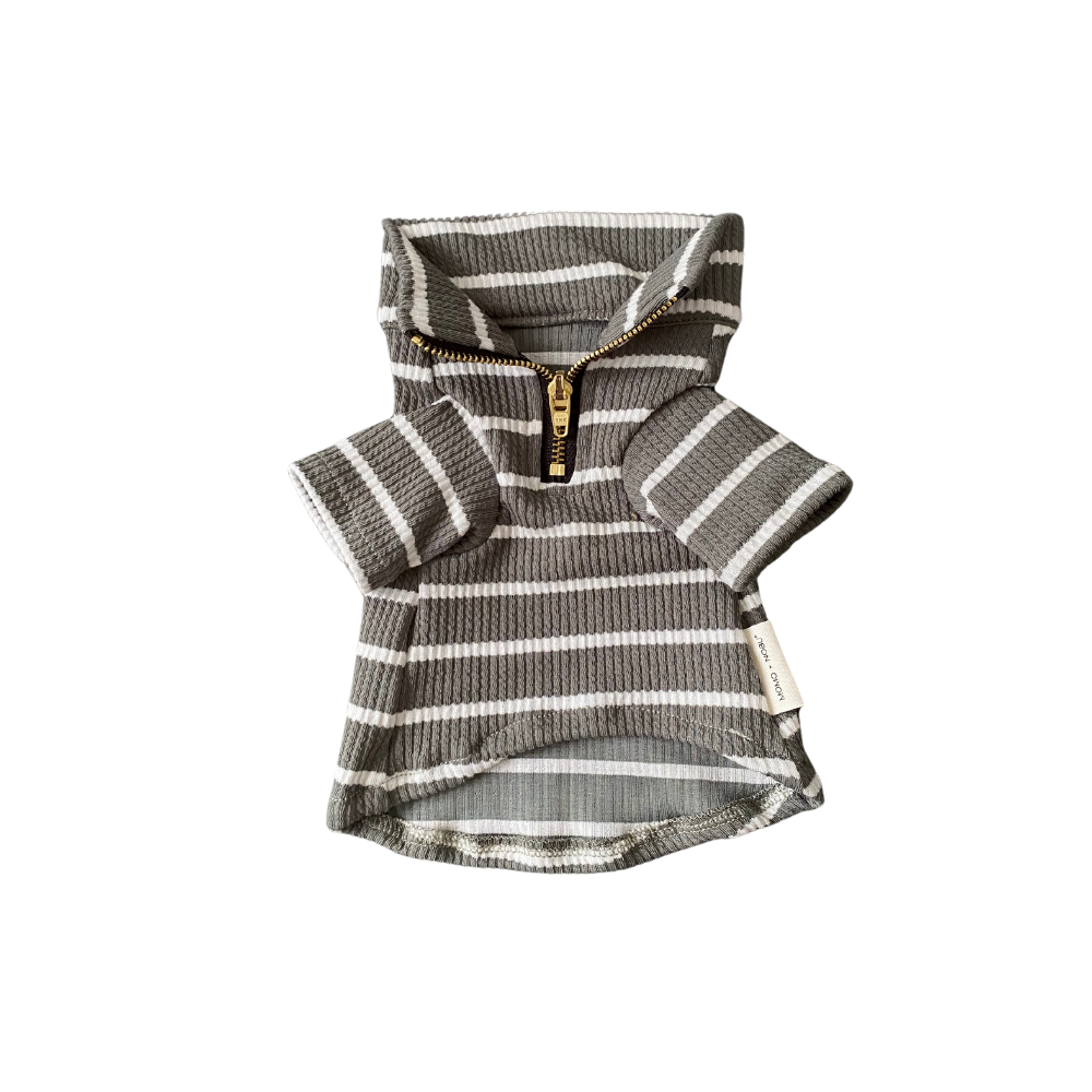 Striped baby sweater with hood on a white background