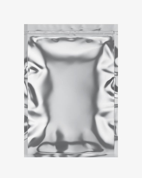 Clear plastic bag with a printed design on a white background