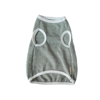 Gray mesh pet coat with white trim on a white background