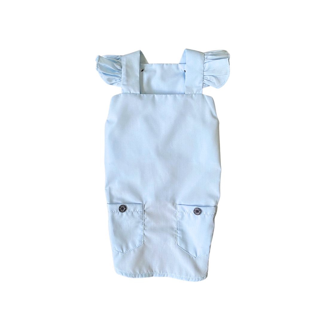 Light blue dress with ruffled straps on a white background