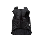 Black puffer vest on a white background
