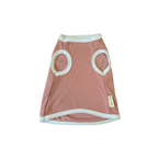 Pink pet dress with mesh panels on a white background