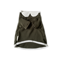 Green textured skirt with white trim on a white background
