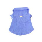 Blue denim dog dress on a white background